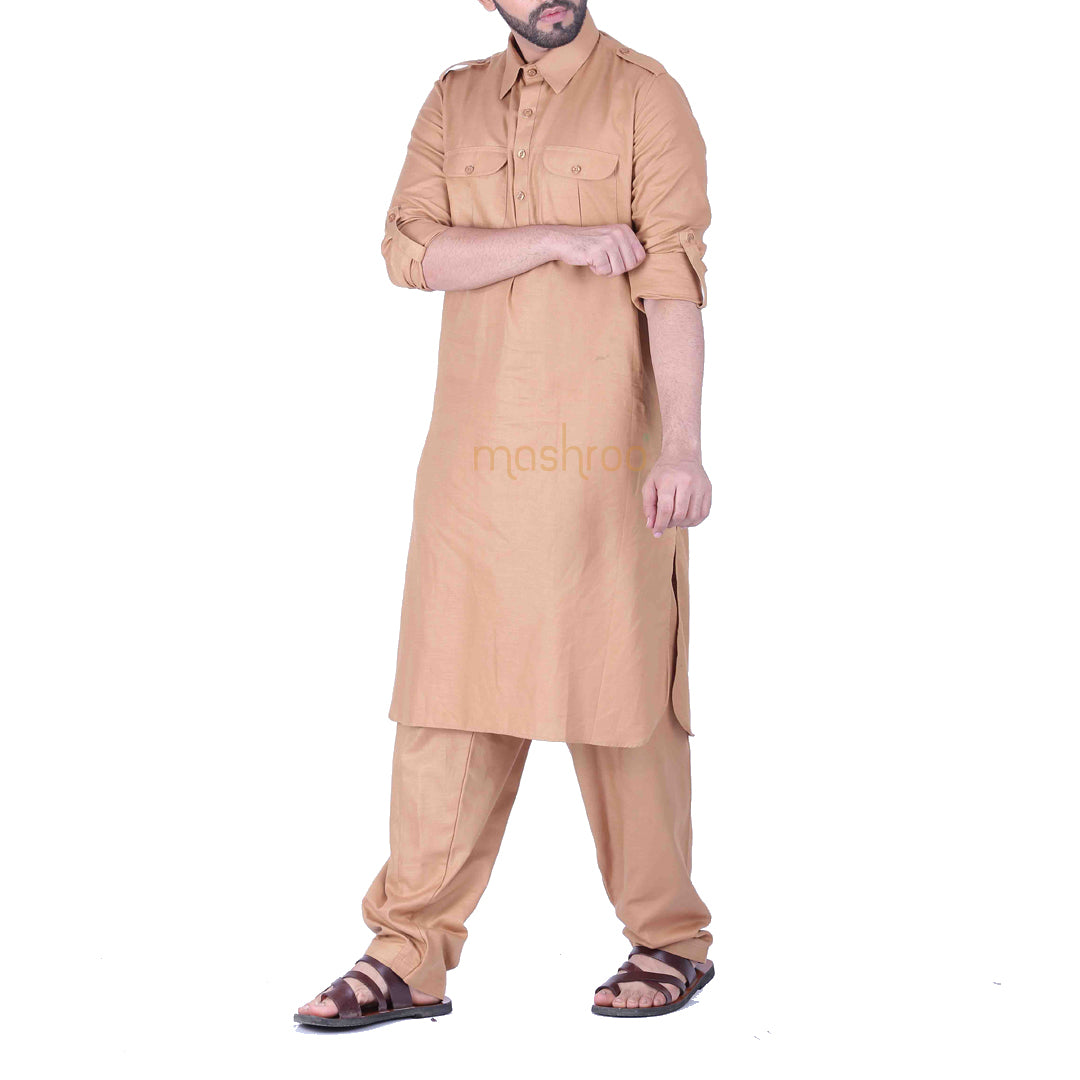 Gold Pathani Suit for Men by MASHROO